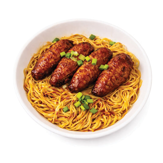 Lo mein with braised chicken wings